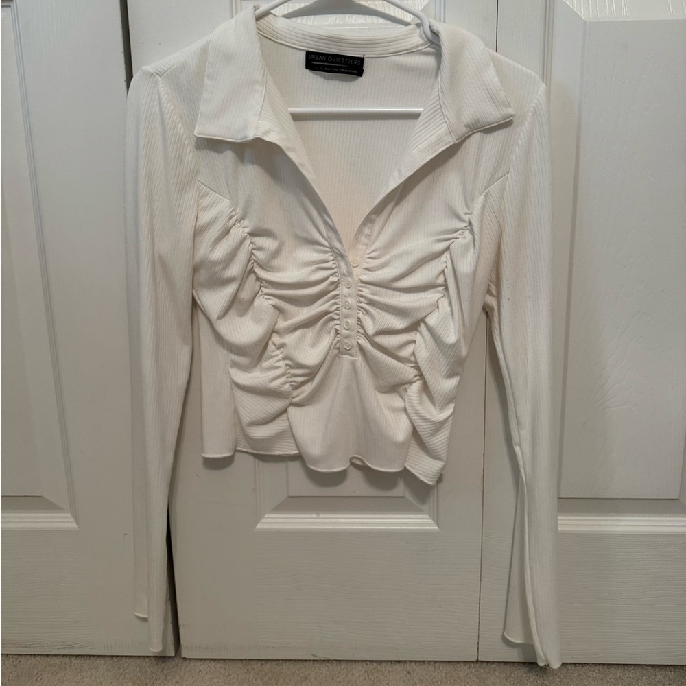 Urban Outfitters Long Sleeve Button-Up Top in White
